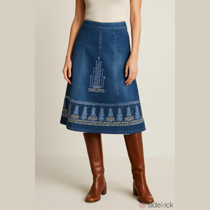 Vintage 90s embroidered stretch cotton denim Aline boh main skirt Size 8